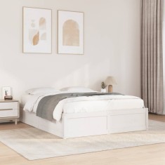 vidaXL Cadru de pat fără saltea, alb, 140x190 cm, lemn masiv de pin 3282382
