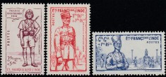 India , Colonii franceze 1941 - Omnibuse , Apararea tarii , serie 3 valori, dantelate , MNH , Mi.123-125 foto