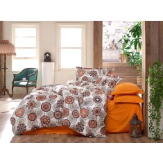 Lenjerie de pat pentru o persoana cu 2 huse de perna patrata, Brownie, bumbac ranforce, gramaj tesatura 120 g/mp, multicolor, 4 piese