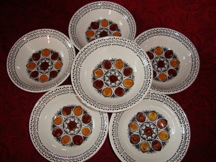 SET / SERVICIU 6 BOLURI - PORTELAN ENGLEZESC IRONSTONE -KATHIE WINKLE- OCTOBER