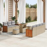 VidaXL Set de canapea de grădină cu 10 piese, perne bej din rattan și acacia.