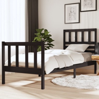 vidaXL Cadru de pat Small Single 2FT6, negru, 75x190 cm, lemn masiv foto
