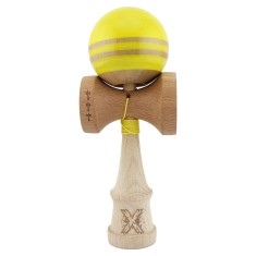 Kendama X Rainbow Originala, Profesionala, Cyrax, Big Cups V2, Super Sticky cu Cupe Mari, Rulment Metalic, din lemn 18 cm, Ata 55 cm, Galben/Maro