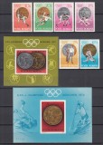 ROMANIA 1972 LP 805 LP 806 LP 807 OLIMPIADA DE LA MUNCHEN MEDALII OLIMPICE SERIE+COLITA DANTELATA+COLITA NEDANTELATA MNH