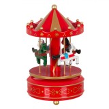 Carusel Muzical Crăciun, Model cu 4 căluți, Culoare Roșu, &Icirc;nălțime 18cm, Material Plastic, Oem