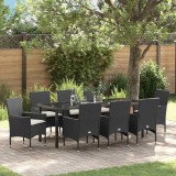 Cumpara ieftin Set de masă pentru grădină cu pernă 9 pcs Negru Rattan poli