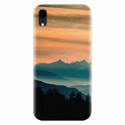 Husa silicon pentru Apple Iphone XR, Blue Mountains Orange Clouds Sunset Landscape foto