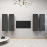 Dulap TV, 4 buc, gri extralucios, 30,5x30x110 cm lemn prelucrat
