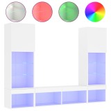 Cumpara ieftin Unitati de perete TV cu LED-uri, 5 piese, alb, lemn prelucrat