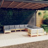 vidaXL Set mobilier grădină cu perne, 11 piese, gri, lemn de pin 3097054