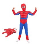 Set costum Ultimate Spiderman IdeallStore&reg; pentru copii, 100% poliester, 95-110 cm, rosu si manusa cu discuri