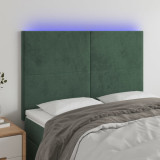 VidaXL Tăblie de pat cu LED, verde &icirc;nchis, 144x5x118/128 cm, catifea