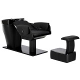 Spălător coafură și frizerie Emma, tip șezlong, pentru saloane, cu vas ceramic mobil, armătură, baterie și duș