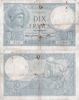 1939 (7 IX), 10 francs (P-84a.4) - Franța foto