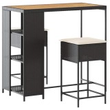 Cumpara ieftin Set mobilier bar de gradina cu perne, 3 piese, negru, poliratan