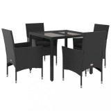 Cumpara ieftin Set mobilier de gradina cu perne 5 piese negru poliratan&amp;sticla