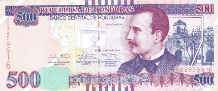 Bancnota Honduras 500 Lempiras 2014 - P103b UNC