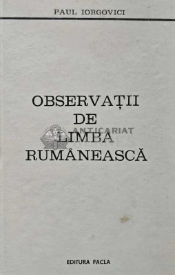 Observatii de limba rumaneasca - 1979 - Paul Iorgovici (AC56) foto