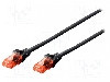 Cablu patch cord, Cat 6, lungime 0.5m, U/UTP, DIGITUS - DK-1617-005/BL