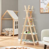 Biblioteca pentru copii tip tipi cu 5 rafturi, alb/natur, 145x65x32 cm