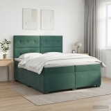 Cumpara ieftin Pat boxspring cu saltea Verde inchis 200 x 200 cm Catifea