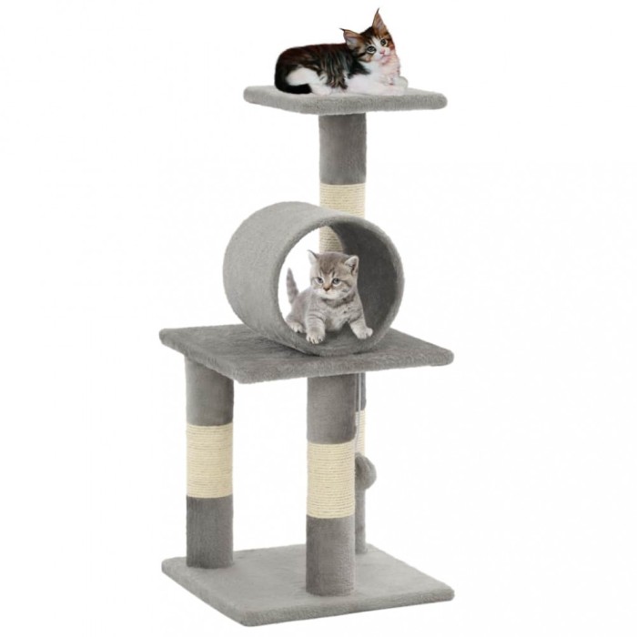 vidaXL Ansamblu pentru pisici, st&acirc;lpi din funie de sisal, 65 cm, gri