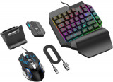Kit gaming cu tastatura K12 one hand, mouse G2, convertor adaptor wireless mix elite cu aim assist, suport telefon, compatibil Android, iOS, PC