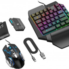 Kit gaming cu tastatura K12 one hand, mouse G2, convertor adaptor wireless mix elite cu aim assist, suport telefon, compatibil Android, iOS, PC