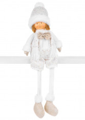 MagicHome Figura de Crăciun, Băiat cu pălărie albă și picioare lungi, alb și auriu, material textil, 15x10x45 cm foto