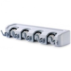 Suport de perete pentru maturi si mopuri Broom Holder, 4 spatii si 5 carlige