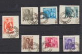 Romania 1936 serie 7 timbre OETR Costume Nationale obliterata cu stampila speciala Luna Bucurestilor pe fragmente de plic
