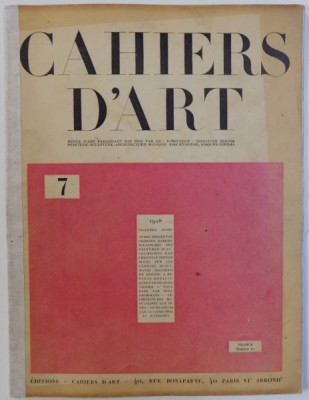 CAHIERS D &amp;#039;ART , TROISIEME ANNEE , No 7 , 1928 foto