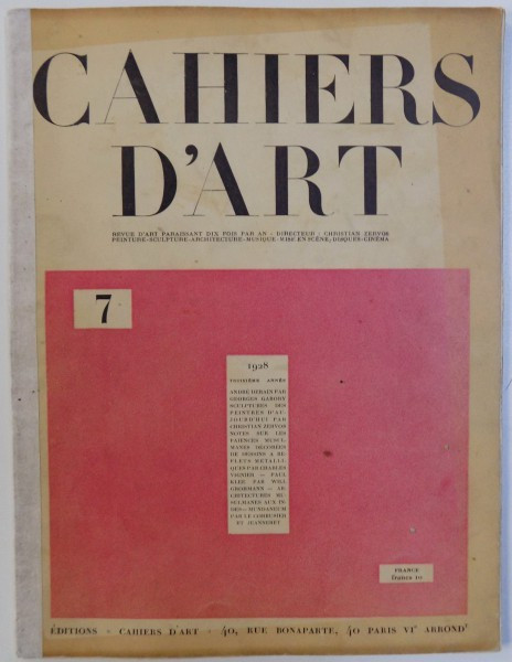 CAHIERS D &#039;ART , TROISIEME ANNEE , No 7 , 1928
