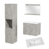 Set de Mobilier de Baie din 3 Piese, Montare pe Perete, cu Dulap cu Oglinda, Dulap de Depozitare Inalt, Gri Kleankin | Aosom Romania