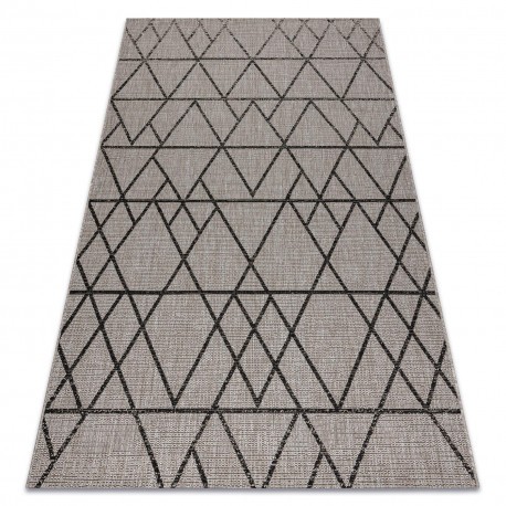 Covor sisal Floorlux 20508 argint si negru Triunghiuri, 60x110 cm