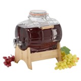 Set butoi 8L din sticla, cu suport din bambus si robinet, maner transpot si capac cu clips, transparent, JollyMag, ZIX1722