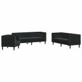 Cumpara ieftin Set canapele Chesterfield cu perne rulou 3 piese negru catifea