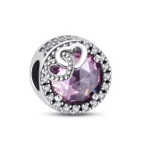 Cumpara ieftin Charm/talisman argint 925, JW1185, model cu piatra roz si inimioare, placat cu rodiu, DELIS