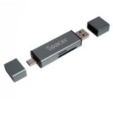 CARD READER extern SPACER SPCR-TYPEC-USB-01 4 in 1 USB 2.0 USB Type C - SD micro SD 1x mama USB si Type-C aluminiu