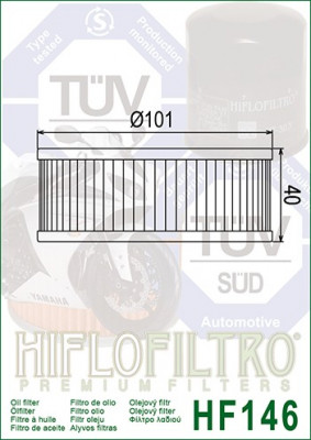 Filtru Ulei HF146 Hiflofiltro Yamaha 1J7-13440-90 1J7-13440-91 1J7-13441-10 Cod Produs: MX_NEW HF146PE foto