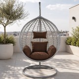 Cumpara ieftin Fotoliu suspendat oval, perna si tetiera, structura otel, gri antracit/maro, 103x107x195 cm