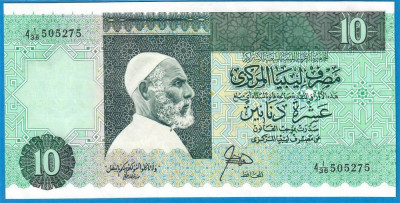 LIBIA █ bancnota █ 10 Dinars █ 1989 █ P-56 █ semnatura 6 █ UNC █ necirculata foto