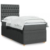 VidaXL Pat box spring cu saltea, gri &icirc;nchis, 90x190 cm, textil 3294219
