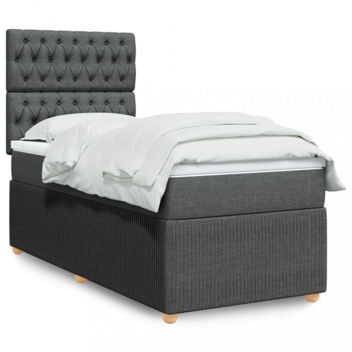 vidaXL Pat box spring cu saltea, gri &icirc;nchis, 90x190 cm, textil 3294219