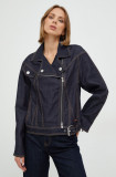 Cumpara ieftin Armani Exchange geaca jeans femei, culoarea albastru marin, de tranzitie