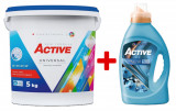 Detergent Universal de rufe pudra Active, galeata 5kg, 65 spalari + Balsam de rufe Active Magic Blue, 1.5 litri, 60 spalari