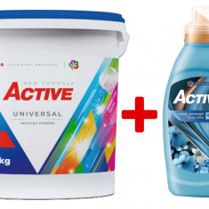 Detergent Universal de rufe pudra Active, galeata 5kg, 65 spalari + Balsam de rufe Active Magic Blue, 1.5 litri, 60 spalari