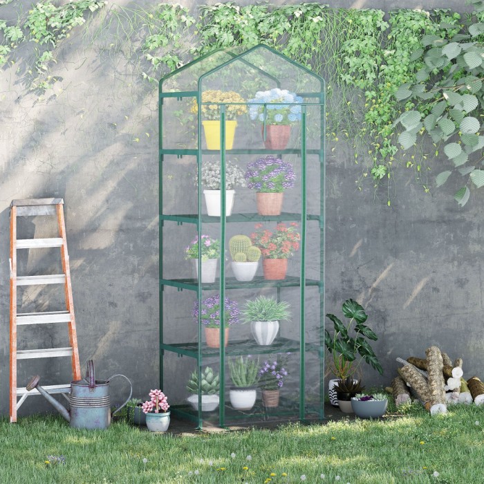 Outsunny Mini Sera de Gradina si Terasa cu 5 Etajere pentru Plante ...