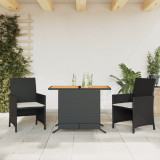 Cumpara ieftin Set bistro cu perne, 3 piese, negru, poliratan