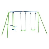 Complex de joaca, 2 leagane individuale si leagan dublu, verde si albastru, 280x140x178 cm, ART